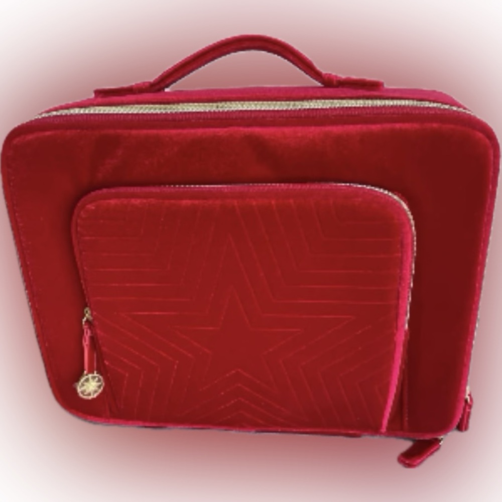 Estée Lauder Holiday Train Case Makeup Bag Red Velvet Cosmetic Bag Storage NWOT